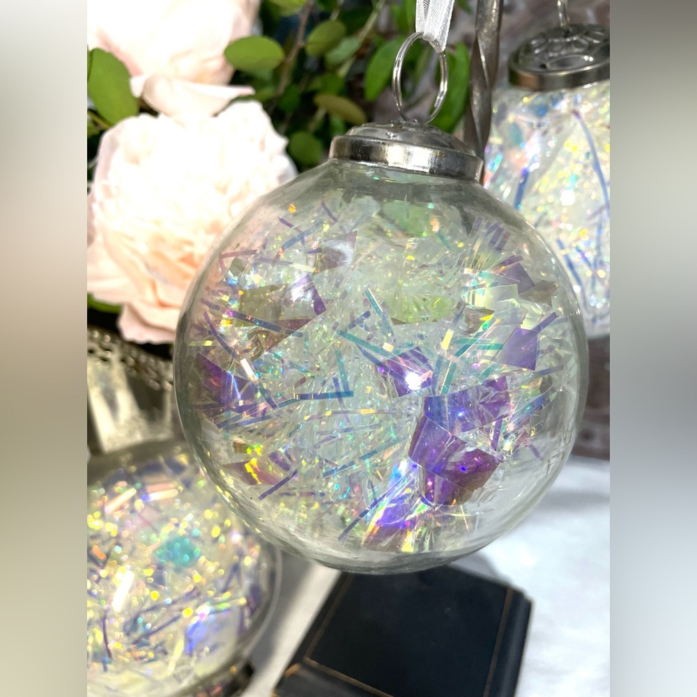 Glass Ball Metallic Confetti ornaments Birthday celebration holiday tree set